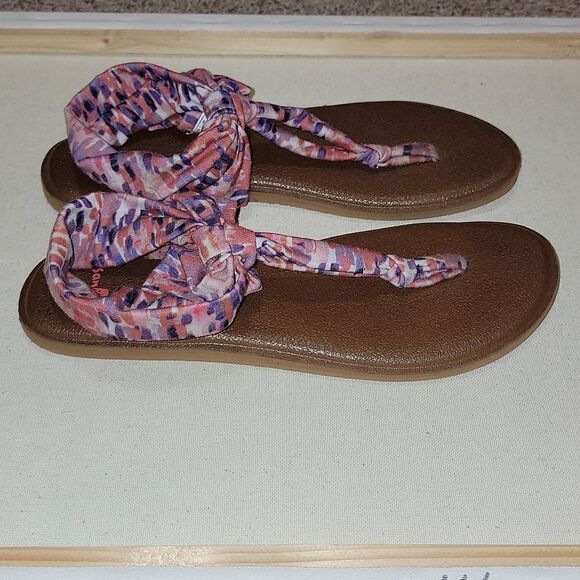 Sanuk Women's Yoga Sling Ella Spriced Coral Rain Flip Flop Size 8 - Picture 4 of 9